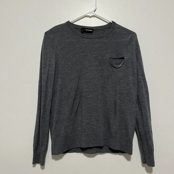 The Kooples Gray Lightweight Merino Wool Sweater with Front Pocket Chain - Picture 1 of 6
